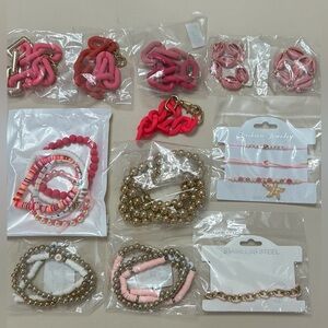 Bundle Set of 12x Bracelets, pink/gold, various styles